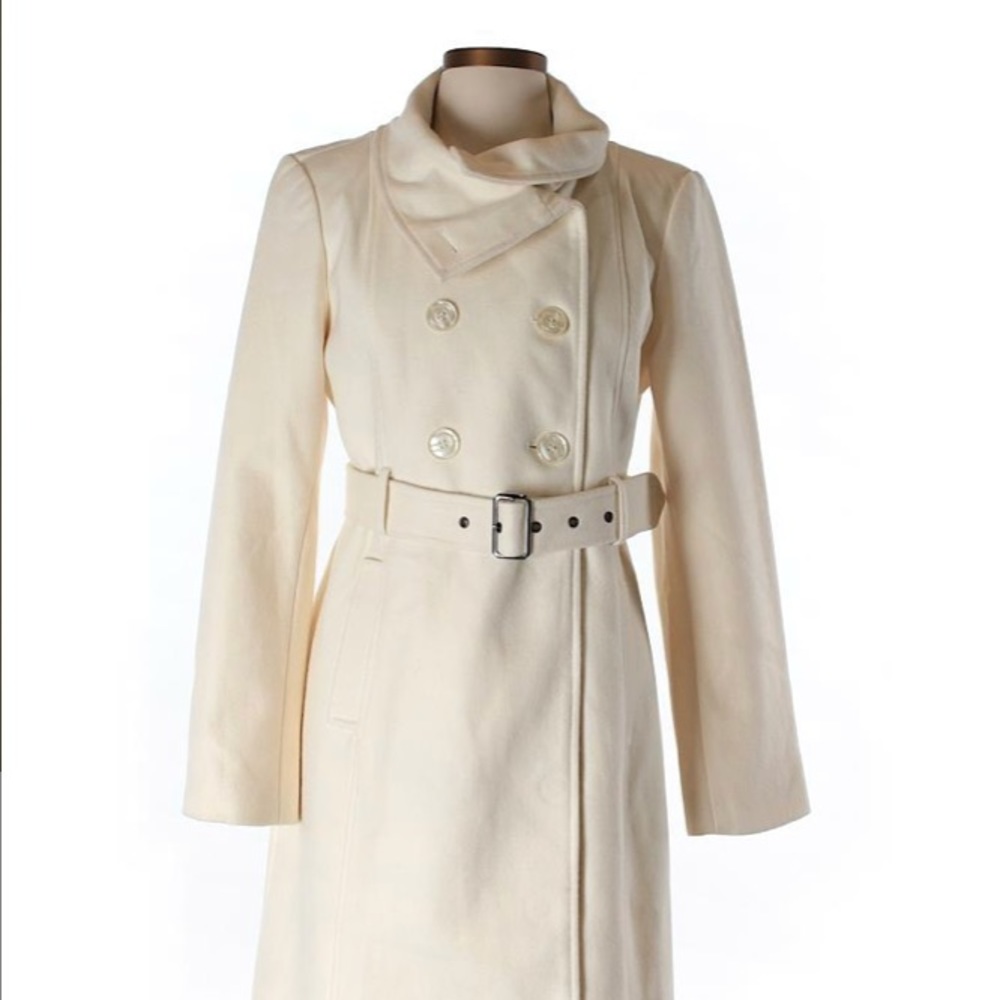 Guess Ivory Belted Wool Peacoat